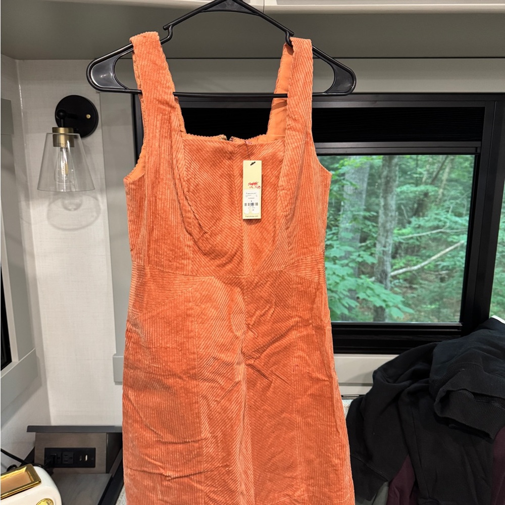 Elegant Orange Corduroy Midi Dress